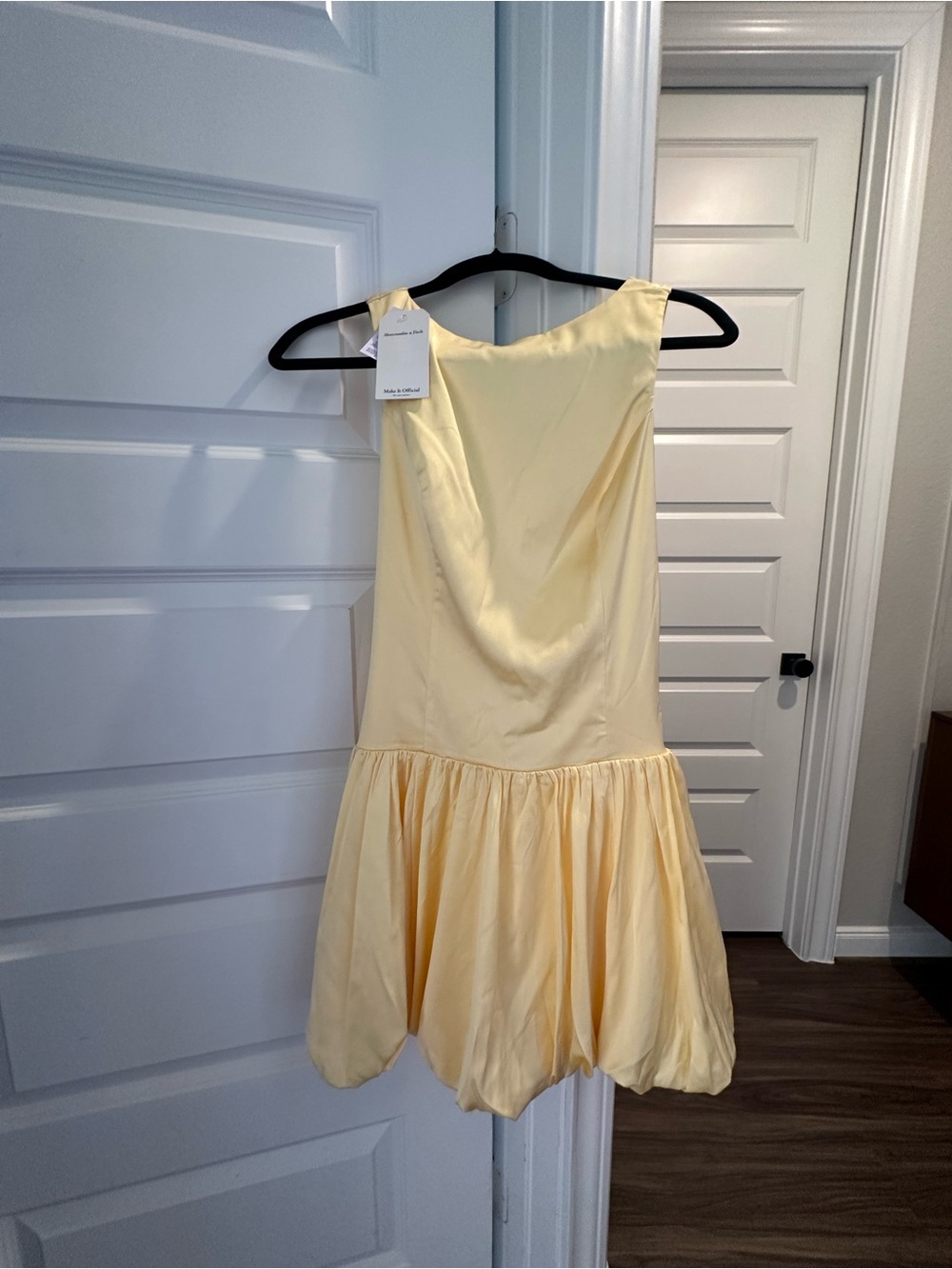 Abercrombie & Fitch Pale Yellow Satin Bubble-Hem Mini Dress